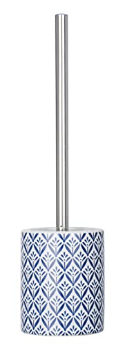 WENKO Escobillero Lorca azul cerámica - Escobillero para el inodoro combinado con portarrollos de papel higiénico, Cerámica, 10 x 39 x 10 cm, Azul