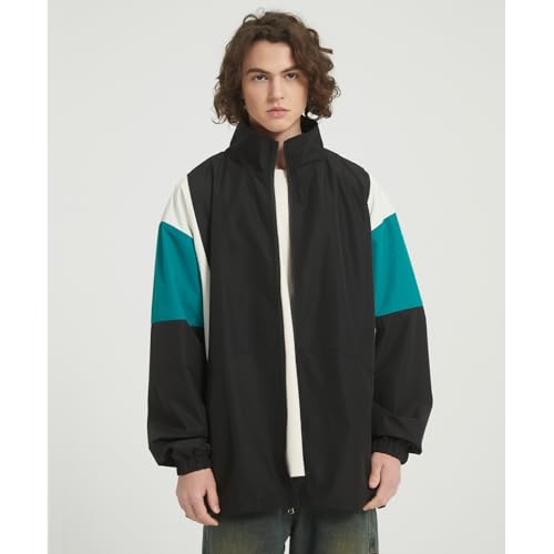 GURUNVANI Patchwork Jacket Mens Full Zip Windbreaker Vintage Varsity Jacket4