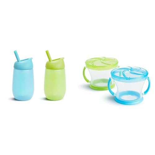 Image of Munchkin® Simple Clean™ Toddler Sippy Cup with Easy Clean Straw, 10 Ounce, 2 Pack, Blue/Green & Snack Catcher® Toddler Snack Cups, 2 Pack, Blue/Green
