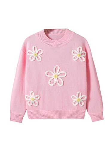 SweatyRocks Girl's 3D Floral Sweaters Long Sleeve Crewneck Knitted Cute Pullover Tops