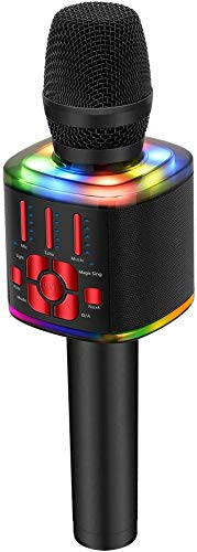 Bluetooth Karaoke Microphone Adults, BONAOK Kids Wireless Bluetooth Microphone, Portable Karaoke Machine with Speaker Microphone, Magic Sound Mic Karaoke, KTV Party Recordable Karaoke Mic Red