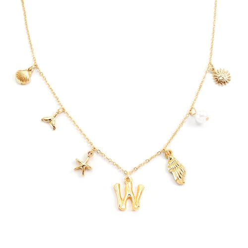 Lettre de Coquillage en or pour femme, pendentif océan et bijou été