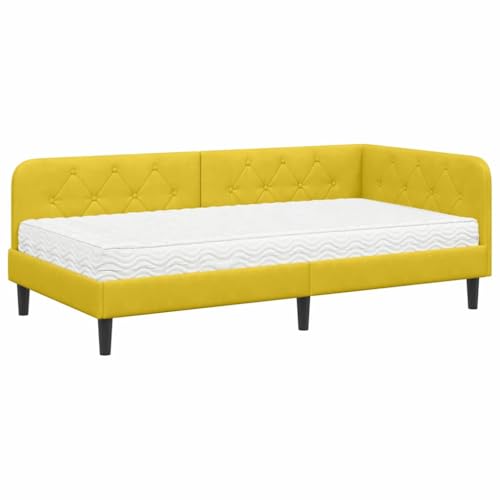 Yisssmeng Marco de cama esquinera de terciopelo amarillo de 90 x 200 cm, cama diurna con colchón de espuma, sofá cama en forma de L con cabecero reversible para salón o habitación de invitados