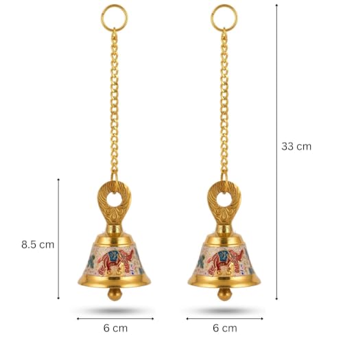 Image of DSH Pure Brass Hanging Bell with Chain for Temple Mandir Door Home Decorative Ringing Bell (White, 2)