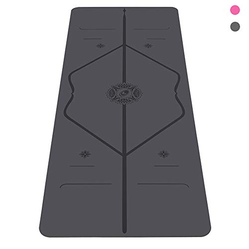 Liforme Gratitude Yoga Mat - The World's Best Eco-Friendly, Non Slip Yoga Mat with the Patented Alignment Marker System - Biodegradable and Natural Rubber Yoga Mat - Gratitude Special Edition - Grey