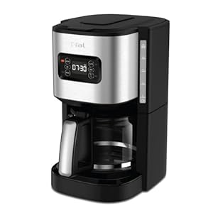T-fal Element Plastic and Stainless Steel Drip Coffee Machine 12 Cup Programmable, Reusable filter, Pause and Brew, Glass Carafe 1000 watts Coffer Maker, Filter machine, Cold Brew, Black
