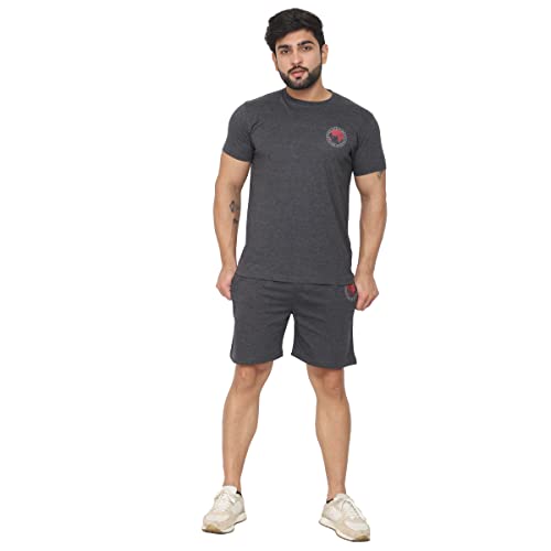 Image of D-GREEN Men's Basic Solid Cotton Round Neck Tracksuit for Athletics Jogging Gym and Sports