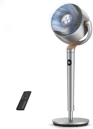 DREO Fan for Bedroom, 120°+120°Omni-directional Oscillating Fan, 90ft, DC Motor, 20 dB Quiet Standing Pedestal Fans, 8 Speeds, 3 Modes Circulator with Remote, 35-40" Adjustable Height, 8H Timer - View 3