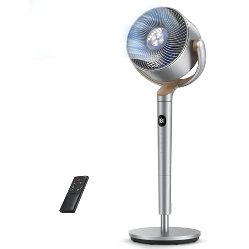 DREO Fan for Bedroom, 120°+120°Omni-directional Oscillating Fan, 90ft, DC Motor, 20 dB Quiet Standing Pedestal Fans, 8 Speeds, 3 Modes Circulator with Remote, 35-40" Adjustable Height, 8H Ti