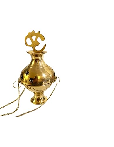 Pentacle Premium Brass Hanging Incense Burner Censer Charcoal Cone Incense Burner with Chains 7