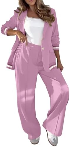 2 Piece Outfits Women Summer Long Sleeve Jackets Wide Leg Pants L...