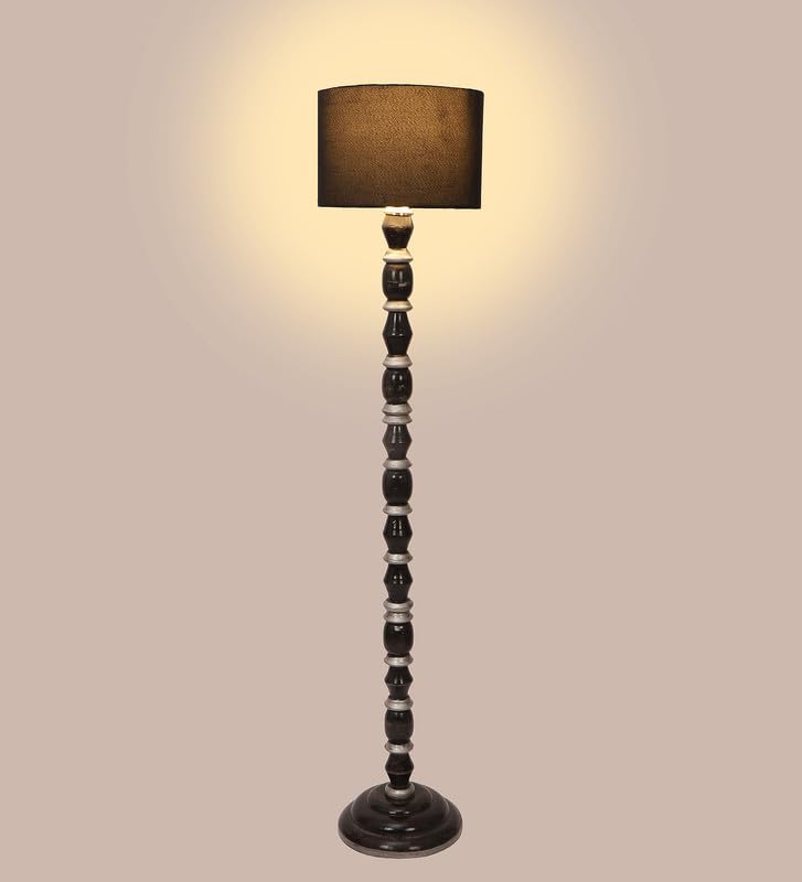 Image of tu casa Mango Wooden Floor Lamps with Black & White Base & Black Shade for Home Decor, Bedrooms Corner, Living Room, Gifting, Diwali Decoration, Hall, Office (Height: - 56 inch) - Bulb not Included