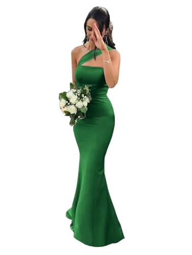 Image of Stretch Spandex Bridesmaid Dresses Long 2026 One Shoulder Formal Gowns Satin Mermaid Prom Wedding Guest DR0194N