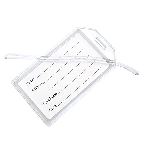 5 Pack - Premium Rigid Airline Luggage Tag Holders With 6" Worm Loops - Heavy Duty Hard Plastic -Suitcase Id Tag Identifiers With Business Card Insert Window By Specialist Id (Translucent/Clear) #TOP7