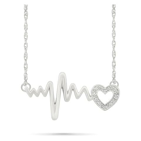 D-GOLD Dgold Sterling Silver White Round Diamond HeartBeat necklace (0.03 Cttw) Cover