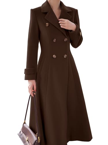 Image of IDEALSANXUN Womens Long Wool Coat Fall Winter Double Breasted Trench Coat Peacoat Jackets