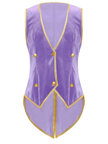 Kids Boys Medieval Renaissance Vest Tailcoat Victorian Vintage Waistcoat Velvet Jacket Steampunk Purple 10 Years3