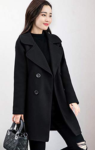 chouyatou Women's Elegant Lapel Collar Double Breasted Wool Blend Pea Coat with Belt2