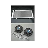Radiateur de course en aluminium à 2 rangées 42 mm et ventilateurs, compatible avec Peugeot 205 309 GT I 1.8D .6L/1.9L .8L Diesel MT 1984 1994(Black)