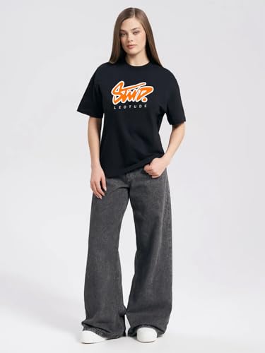 Image of LEOTUDE Women Cottonblend Half Sleeve Oversized Regular Fit T-Shirts