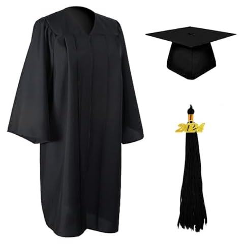 [2023]Matte Graduation Cap and Gown Tassel Set Black Size 51 for Junior/Senior High School/Bachelor's Graduates Cover