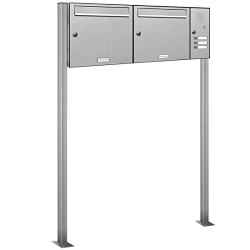 AL Briefkastensysteme 2er V2A Edelstahl Standbriefkasten mit Klingel...