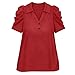 Women's Puff Short Sleeve Tops Lapel V Neck Shirts Dressy Casual Summer Blouses Fashion Trend 2026 Clothing Outfits Red