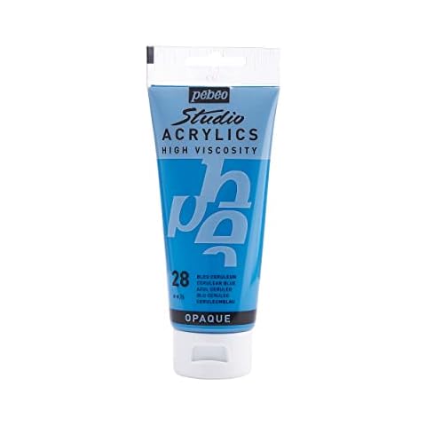 Pébéo 831-028 - Studio Acrylics Fine Acrylic - Acrylic Paint - Blue Acrylic - Cerulean Blue, 100 ml Cover