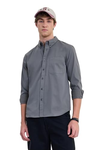 Image of SNITCH Men Casual Shirt | Regular Fit Long Sleeve Button-Down Collar Textured Style | Durable Polyester Twill & Single Patch Pocket for Work