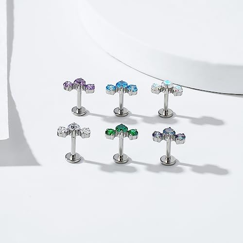 1pcs 16G G23 Titanium Threadless Labret Studs Push-in Colorful CZ Labret Cluster Tragus Helix Conch Lobe Rook Cartilage Push Back Sleeper Piercing Jewelry Earring Stud3