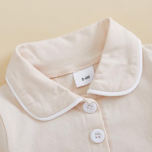 fyclemt Baby Girls Ruffled Cotton Pajamas Set Long Sleeve Button Down Shirts Flared Pants Satin Silk Cute Pjs Matching Lounge Sets (Champagne, 12-18 Months)
