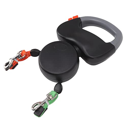 lyrlody Correa Retráctil para Perros, 3 Metros, Doble Correa para 2 Perros, Cuerda Reflectante, Negro