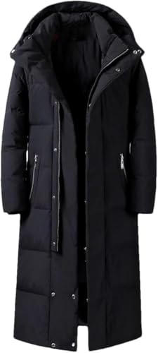 SDKOLPBNMZX Mens Winter Down Coat Hooded Heavyweight Insulated Parka Long Warm Jacket for Men Water Resistant Outdoor(Black,XX-Large)