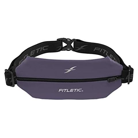 Fitletic - Mini Sport Belt Runners Pouch, Running Waist Belt for Phone, IDs, and Credit Cards. Phone Holder for iPhone 13 Pro, S22+. Expandable Lycra Running Pouch with Adjustable Band., Purple, S Cover