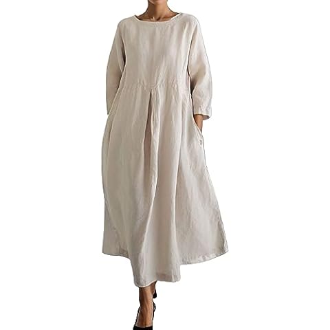 PAIDAXING Linen Cotton Maxi Dress with Pockets Cover