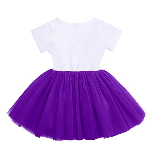 Odasdo Toddler Kids Girls My 3Rd Third Birthday Party Dress Sequin Bowknot Headband Cake Smash Outfit Summer Cotton Short Sleeve A-Line Tulle Tutu Princess Skirt Photo Props Purple 3 Years #TOP2