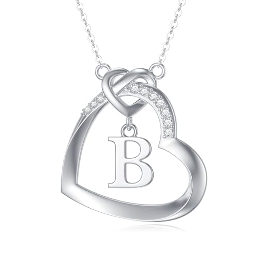 Diamond Heart Initial Necklace for Women 925 Sterling Silver Initial Pendant Necklace with Lab Grown Diamonds Dainty Letter Necklace Jewelry Gifts for Mom Wife Girlfriend Daughter Sister