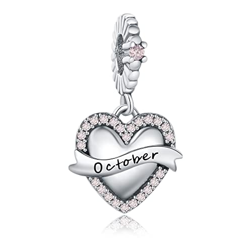 Birthstone Charms 925 Sterling Silver Love Heart pendant Beads Fit Pandora Charms Bracelet and Necklace, Fit Women Wife Mom Christmas Birthday Gift