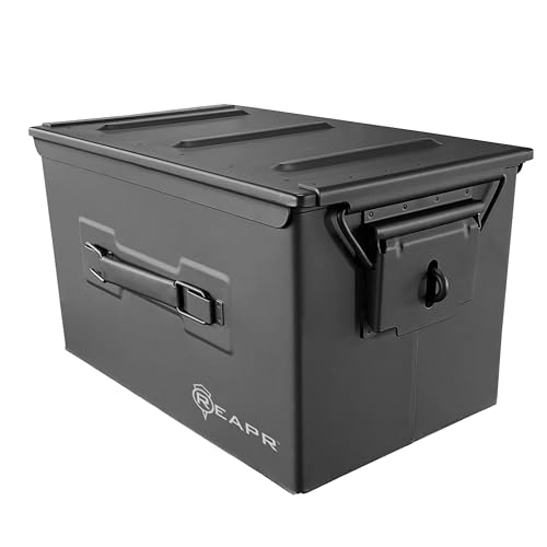 Reapr XL Ammo Box – Lockable Heavy Duty Steel Ammo Can for 9mm, 223, 50 Cal, Airtight Military Storage Case for Tools, Gear or Ammunition, Water Resistant Metal Footlocker Style Organizer