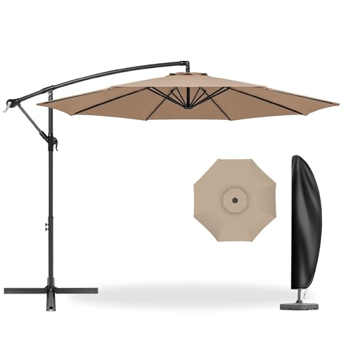 ViCoopZim ガーデンパラソル 大型 ハンギング 直径300cm UVカット 撥水 風に強い 角度調整 クランク式 自立式 屋外用 パラソルカバー付き
