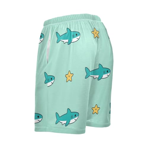 Men's Pajama Shorts Shark Star Green Athletic Pajama Sleep Bottoms with Pockets 23042393