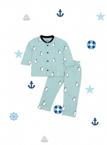Image of 3BROS Kids Pure Cotton Night Suit Set | Boys Girls Printed Sleepwear Shirt & Pajama Clothing Combo | Soft Breathable Night Dress Outfit | Pack of 2