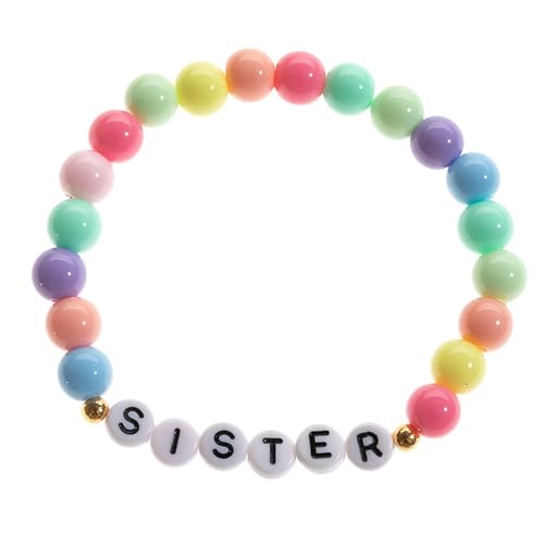 Yecomsy Big Sister Bead Bracelet Colorful Little Sister Bracelet Rainbow Heart Letter Beads Bracelet Y2K Beads Sister Bracelet-Bead SISTER