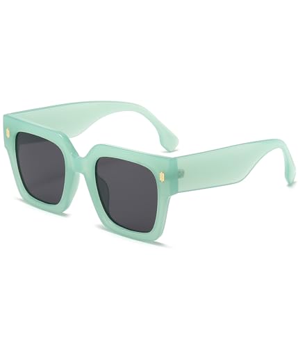 Fashion Oversized Square Sunglasses for Women Men Big Thick Frame Black Shades UV400 Protection(A9 Green/Grey)