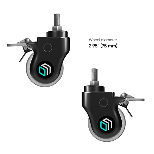 ONKRON Swivel Caster Wheels 2.95 Inch Set of 4 Heavy Duty Steel Bearing Wheels with Double Safety Lock AWL75 Black