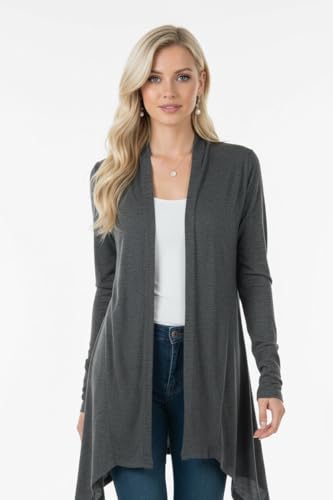 Image of ToBeInStyle Womens Open Front Long Sleeve Lightweight Asymmetrical Draped Cardigan with Side Pockets