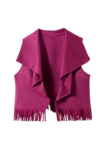 Image of SOLY HUX Girl's Cute Vest Sleeveless Fringe Suede Vests Western Vest Jacket Cardigan Trendy Fall Outerwear