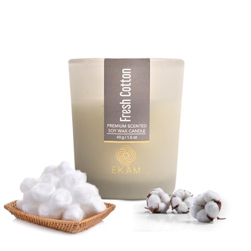 Image of EKAM Fresh Cotton Votive Soy Wax Scented Candle, 40 Grams, 10 Hours Burn Time| Long Lasting Premium Candles | Ideal for Home Decor | Gifting & Aromatherapy