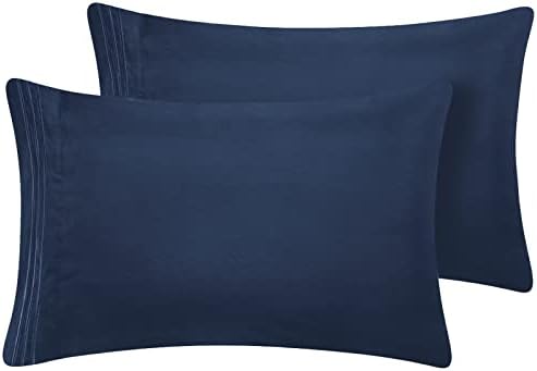CozyLux Pillow Cases Queen Size Set of 2 Luxury 1800 Series Double Brushed Microfiber Bed Pillow Cases Embroidered 2 Pack 20x30, Navy Pillow Covers with Envelope Closure,Soft and Comfortable