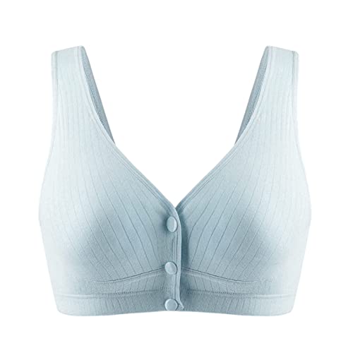 Sujetador de lactancia materna para mujer, chaleco transpirable con botón abierto frontal, sin anillo de acero, paquete de sostén, azul, L